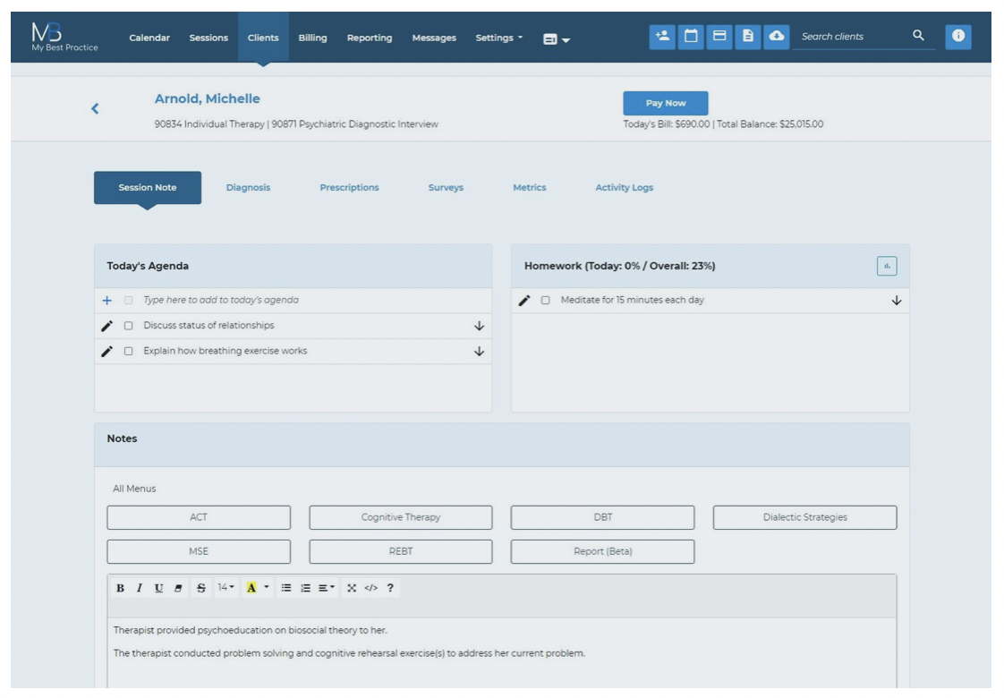 screenshot of My Best Practice